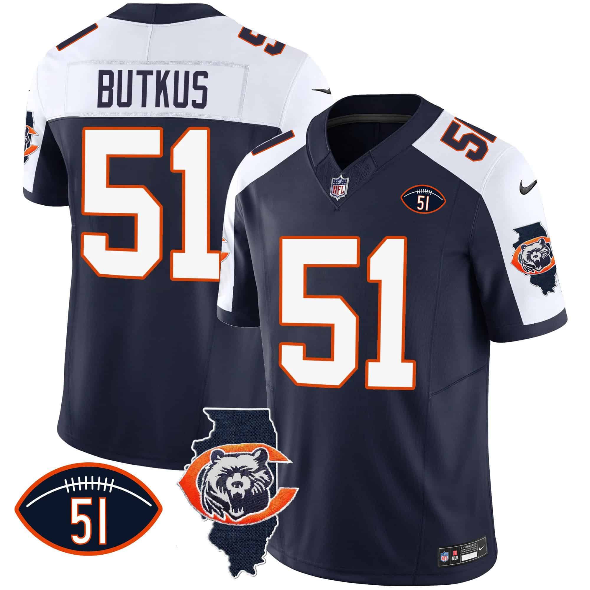 Men Chicago Bears #51 Butkus Blue 2024 Nike Throwback Illinois Patch Vapor NFL Jersey->indianapolis colts->NFL Jersey